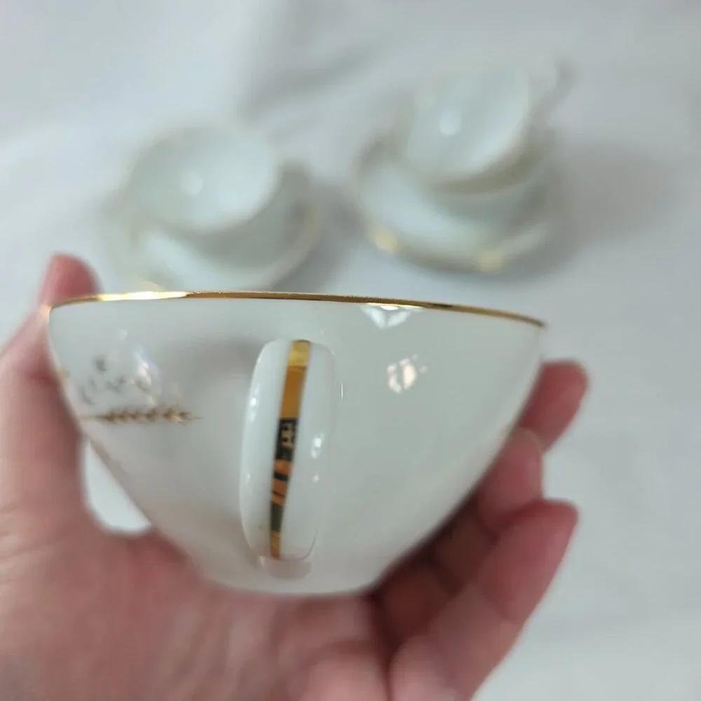 FOUR Fine China of Japan Golden Harvest Cup & Saucer Sets Gold Wheat Sprays